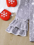 2pcs Girl's Christmas Style Outfit, Trumpet Sleeve Top & Leopard Plaid Pattern Flared Pants Set, Toddler Kid's Clothes For Spring Fall outdoors