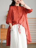 woloong Original Embroidered Irregularity Round-Neck Blouse Tops