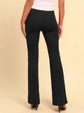 woloong Zipper Split-Joint Mesh Asymmetric High Waisted Pants Flared Trousers