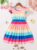 Girls Trendy Contrast Stripe Ruched Sleeve Tunic Dress - Adorable Casual Wear for Playful Styling - Soft & Comfortable Everyday Dress