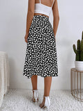 woloong Tied Waist Split-Front Printed Loose High-Low Skirts Bottoms