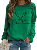 Women's Festive Christmas Print Sweatshirt - Casual Crew Neck, Long Sleeve Pullover for Fall & Spring, Cotton Blend
