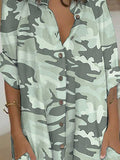 woloong Camouflage Buttoned Loose Long Sleeves Lapel Shirt Dress Mini Dresses