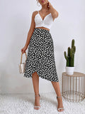 woloong Tied Waist Split-Front Printed Loose High-Low Skirts Bottoms