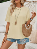 woloong Tied Backless Loose High-Low Round-Neck T-Shirts Tops