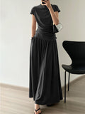 woloong High Waisted Loose Solid Color Long Skirts Skirts Bottoms
