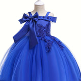 Elegant Girls' Embroidery Cold Shoulder Bow Tutu Dress Kids Clothes Gift Christmas