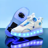 Girls Sparkle Roller Skateboard Shoes - Dazzling Rechargeable LED Light, Fun Rotating Button, Ultra-Lightweight, Advanced Anti Slip, Double-wheeled - Perfect for Indoor and Outdoor Adventures, All Seasons