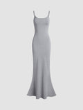woloong - Solid Flowy Strap Long Dress