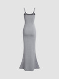 woloong - Solid Flowy Strap Long Dress