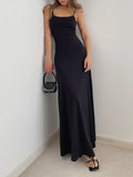 woloong - Solid Flowy Strap Long Dress