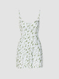 woloong - Rose Bouquet Floral Strap Short Dress