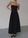 woloong - Contour Piping Strapless Tank Long Dress