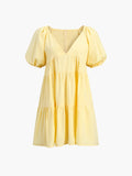 woloong - Sunshine Zippered Plunge Skater Short Dress