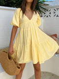 woloong - Sunshine Zippered Plunge Skater Short Dress