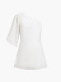 woloong - Aegean Cotton Linen One Sleeve Short Dress