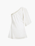 woloong - Aegean Cotton Linen One Sleeve Short Dress