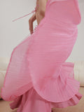 woloong - Cherry Blossom Tied Open Back Long Dress