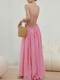 woloong - Cherry Blossom Tied Open Back Long Dress