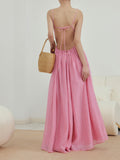 woloong - Cherry Blossom Tied Open Back Long Dress