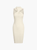 woloong - Twist Rib Mockneck Bodycon Short Dress