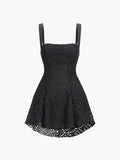 woloong - Floral Lace Tie Back Short Dress