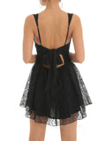 woloong - Floral Lace Tie Back Short Dress