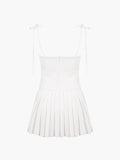 woloong - Tie Shoulder Pleat Corset Short Dress