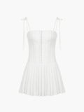 woloong - Tie Shoulder Pleat Corset Short Dress