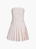 woloong - Pinstripe Pleat Tube Short Dress