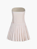 woloong - Pinstripe Pleat Tube Short Dress