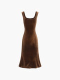 woloong - Paradise Feeling Velvet Zippered Midi Dress