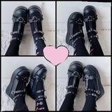 New Sweet Heart Buckle Wedges Mary Janes Women Pink T-Strap Chunky Platform Lolita Shoes Woman Punk Gothic Cosplay Shoes 43