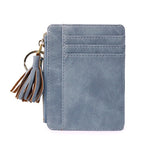 woloong 1 Pc Mini Tassel Card Holder Matt Leather Women Business Card Case Zipper ID Card Holder Coin Purse Keychain Wallet