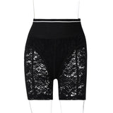 woloong  Hugcitar  Solid Lace Zip Up Bodycon Leggings Short Pants Summer Women Sexy Streetwear Tracksuit