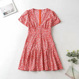 woloong Chic Floral V Neck Summer Dress