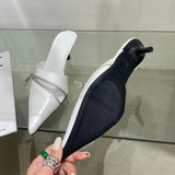 woloong  Summer New Women Slipper Fashion Brand Zipper Pointed Toe Slip On Ladies Elegant Mules Shoes Thin High Heel Slide