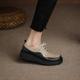 woloong  New Retro British Style Color Matching Platform Small Leather Shoes Casual Single Shoes Fashion Lace-up Women's Shoes