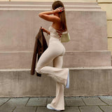 Aieru Bandage Sexy Backless Elegant Strapless Jumpsuits Women Club Party Flare Pants Rompers One Piece Outfits Overalls