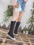 woloong  new fashion 3Colors women's canvas boots lace zipper knee high boots boots flat shoes casual high help punk shoes girls