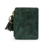 woloong 1 Pc Mini Tassel Card Holder Matt Leather Women Business Card Case Zipper ID Card Holder Coin Purse Keychain Wallet