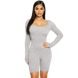 woloong  Long Sleeve Bodycon Stretchy Playsuit Summer Women Fashion Streetwear Outfits Romper White Body