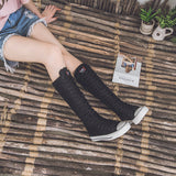 woloong  new fashion 3Colors women's canvas boots lace zipper knee high boots boots flat shoes casual high help punk shoes girls