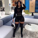 woloong  Hugcitar  Solid Lace Zip Up Bodycon Leggings Short Pants Summer Women Sexy Streetwear Tracksuit