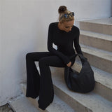 Aieru Black Sexy Backless Jumpsuits for Women Casual Flare Pants Rompers Club Party One Piece Outfits Overall Clothes