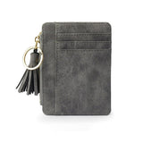 woloong 1 Pc Mini Tassel Card Holder Matt Leather Women Business Card Case Zipper ID Card Holder Coin Purse Keychain Wallet