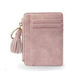 woloong 1 Pc Mini Tassel Card Holder Matt Leather Women Business Card Case Zipper ID Card Holder Coin Purse Keychain Wallet