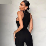 woloong Sleeveless O-Neck Solid Zip Up Bodycon Sexy Jumpsuit Summer Women Fashion Streetwear Romper