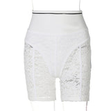 woloong  Hugcitar  Solid Lace Zip Up Bodycon Leggings Short Pants Summer Women Sexy Streetwear Tracksuit