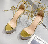 woloong Ultra High Crystal Platform Sandalias Peep toe Ankle-Wrap Buckle Strap NEW Women Shoes Summer nightclub Party Fashion